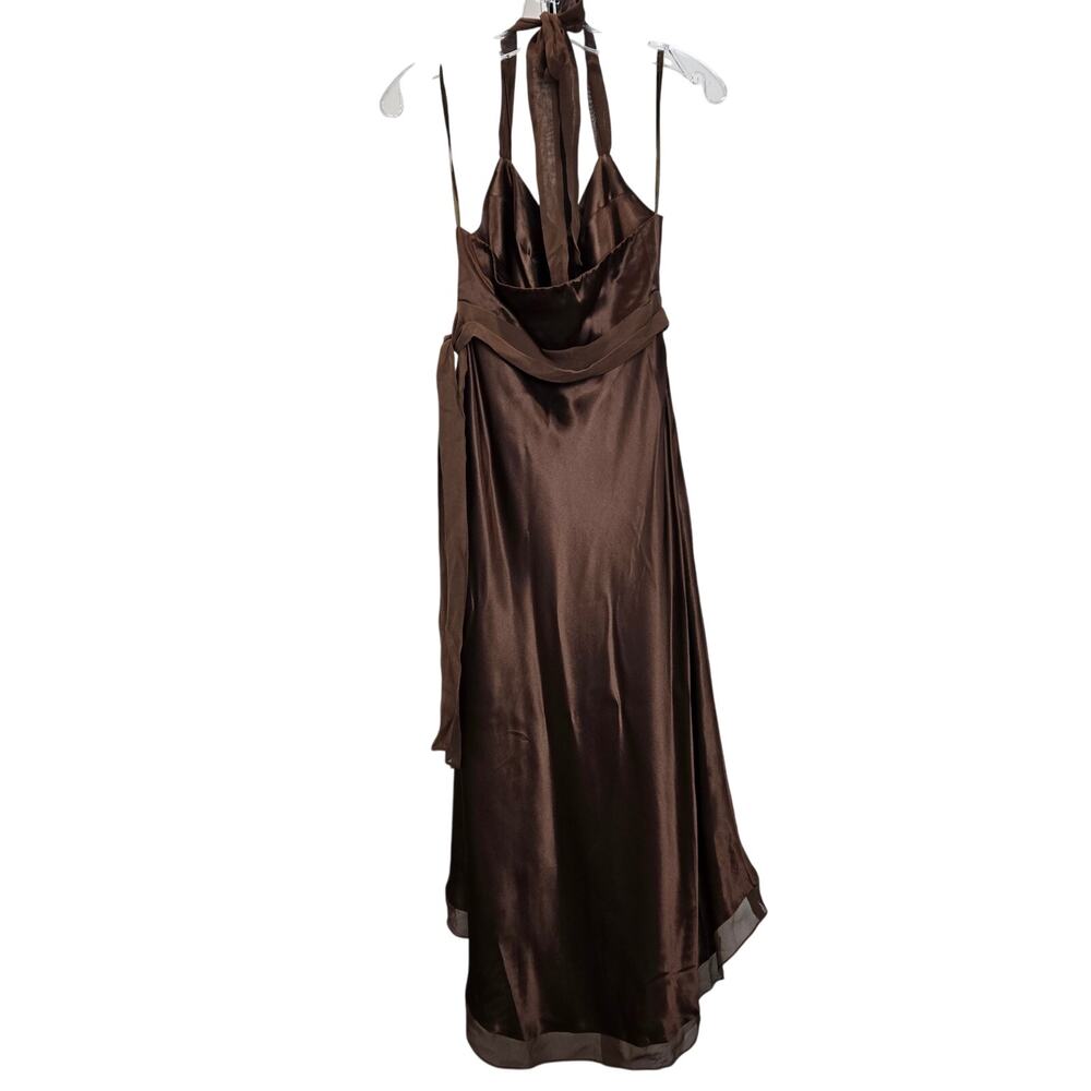 Vintage Eliza J Silk Y2K Halter Dress Midi Babydoll Brown Fairy 4 - Picture 5 of 7